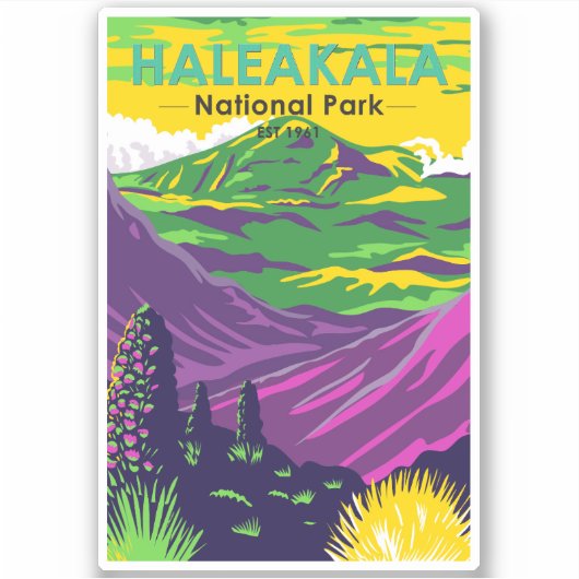 Nationaal park Hawaii Retro Haleakala Sticker (Voorkant)