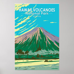 Nationaal park Hawaii-vulkanen Mauna Loa vintage Poster