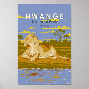 Nationaal park Hwange Zimbabwe Reis Kunst Vintage Poster