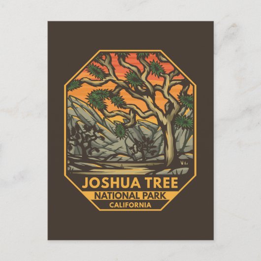 Nationaal park Joshua Tree Sunset Retro Emblem Briefkaart (Voorkant)