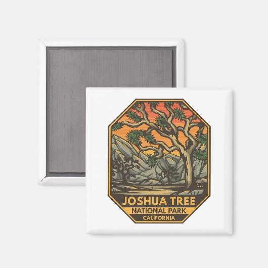 Nationaal park Joshua Tree Sunset Retro Emblem Magneet (Voorkant / Achterkant)