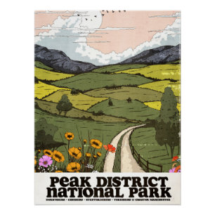 Nationaal park Peak District vintage reisposter. Perfect Poster