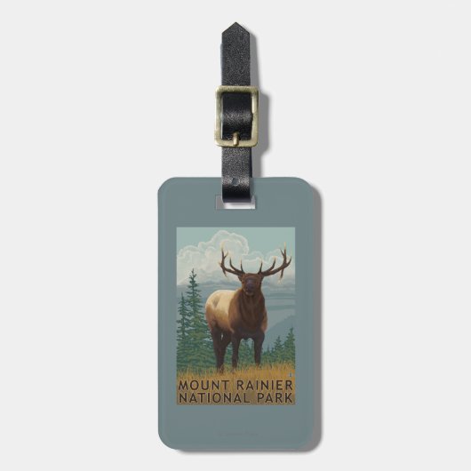 Nationaal park Rainier, Washington Elk Scene Bagagelabel (Voorkant verticaal)