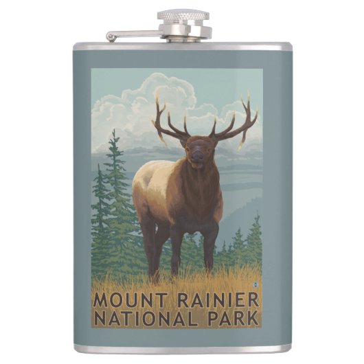 Nationaal park Rainier, Washington Elk Scene Heupfles (Voorkant)