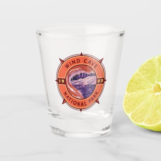Nationaal Park Retro Compass Embleem Shot Glas (Voorkant)