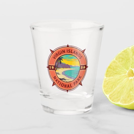 Nationaal Park Retro Compass Embleem van de Maagde Shot Glas (Voorkant)