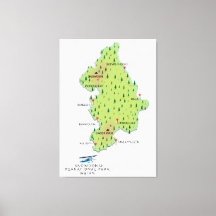 Nationaal park Snowdonia, Wales kaart Canvas Afdruk