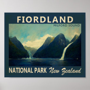 Nationaal park van Fiordland - Waterverf Nieuw-Zee Poster