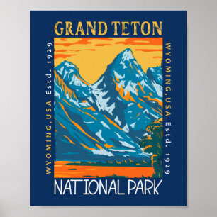 Nationaal park van Grand Teton Wyoming Retro verhi Poster