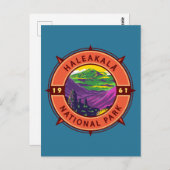 Nationaal park van Haleakala Retro Compass Emblem Briefkaart (Voorkant / Achterkant)