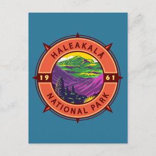Nationaal park van Haleakala Retro Compass Emblem Briefkaart