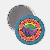 Nationaal park van Haleakala Retro Compass Emblem Magneet (Voorkant / Achterkant)
