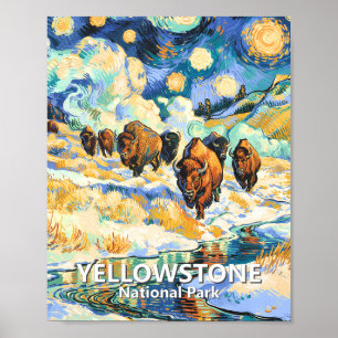 Nationaal Park Yellowstone Bizon Vintage Winter Ku Poster