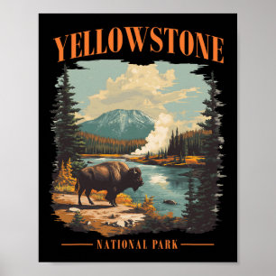 Nationaal park Yellowstone Vintage Wandelen Kamper Poster