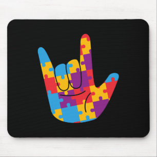 National Autism Awareness Month ASL Love Sign Puzz Muismat