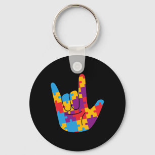 National Autism Awareness Month ASL Love Sign Puzz Sleutelhanger