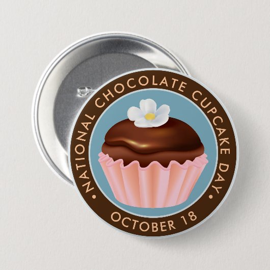 National Chocolate Cupcake Day, bloem Ronde Button 7,6 Cm (Voorkant /achterkant)