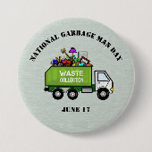 National Garbage Man Day Button met vuilniswagen (Voorkant)