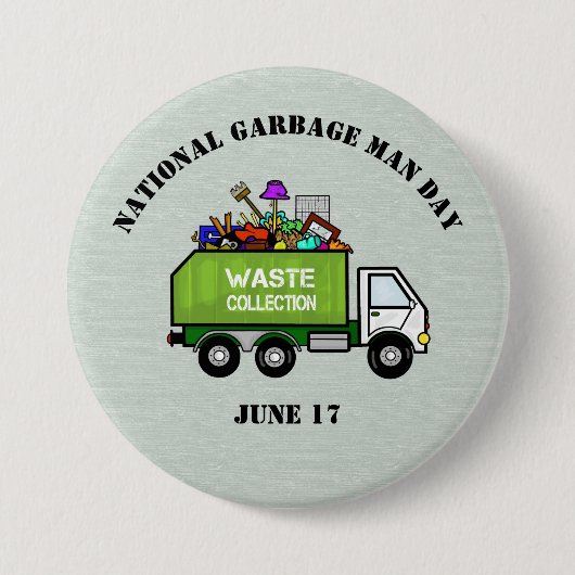 National Garbage Man Day Button met vuilniswagen (Voorkant)