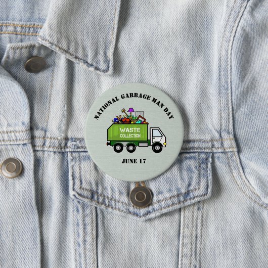 National Garbage Man Day Button met vuilniswagen (In situ)