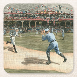 National League Baseball Game 1886 Vierkante Kartonnen Onderzetter