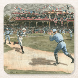 National League Baseball Game 1886 Vierkante Kartonnen Onderzetter
