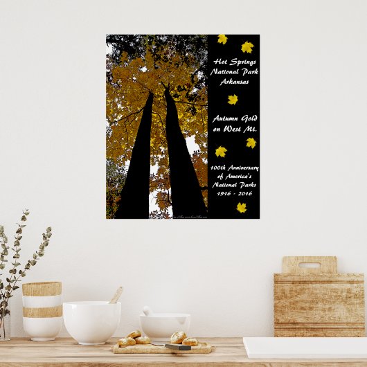 National Park Jubileum Hot Springs - herfst Gold Poster (Keuken)