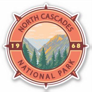 National Park Retro Compass Embleem North Cascades Sticker