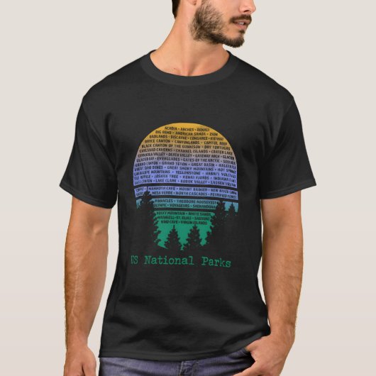 National Parks List Word Cloud Trees T-shirt (Voorkant)