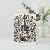  National Violin Day Melody Sticker with Folk Art  Briefkaart (Staand voorkant)