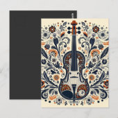  National Violin Day Melody Sticker with Folk Art  Briefkaart (Voorkant / Achterkant)