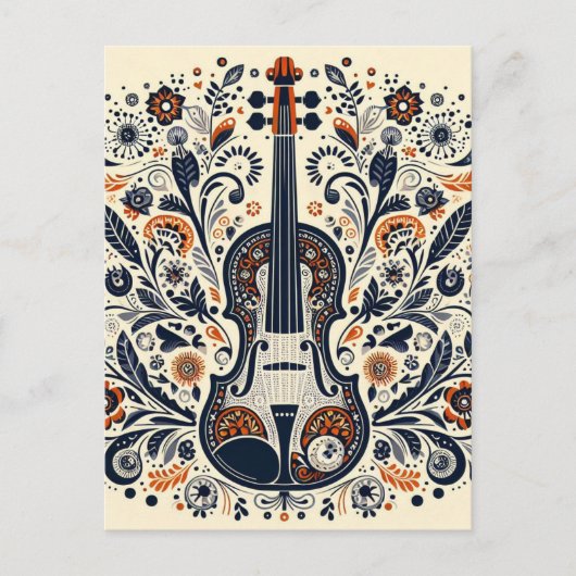  National Violin Day Melody Sticker with Folk Art  Briefkaart (Voorkant)