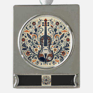  National Violin Day Melody Sticker with Folk Art  Verzilverd Banner Ornament
