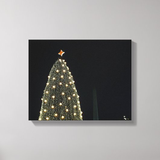 National Xmas Tree & Washington Monument at Night Canvas Afdruk (Voorkant)