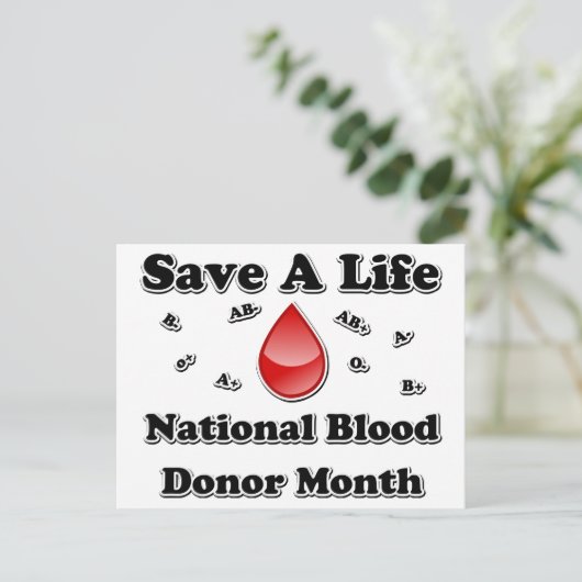 Nationale bloeddonormaand - een leven redden briefkaart (Staand voorkant)
