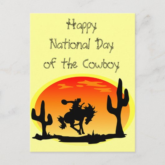 Nationale Dag van de Cowboy Bronco Silhouette Briefkaart (Voorkant)