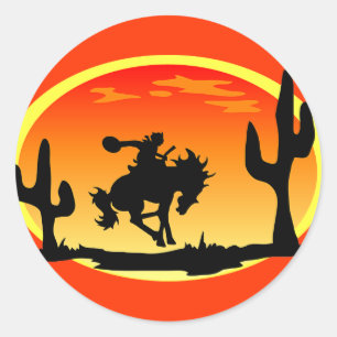 Nationale Dag van de Cowboy Bronco Silhouette Ronde Sticker