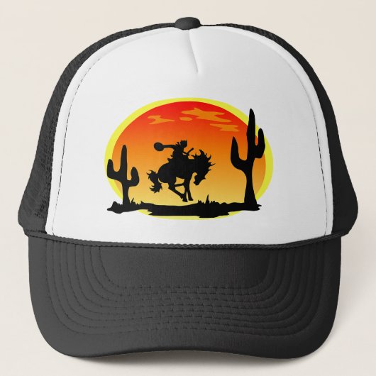 Nationale Dag van de Cowboy Bronco Silhouette Trucker Pet (Voorkant)