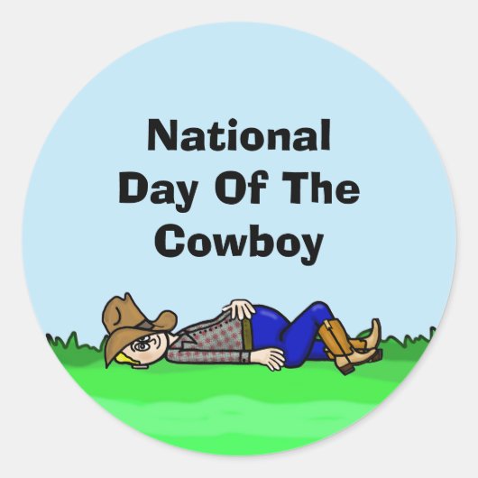 Nationale Dag van de Sticker van de Cowboy-Cartoon (Voorkant)