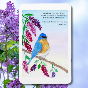 Nationale Haiku Aquarel Blauwe Vogel In Seringboom Magneet