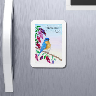 Nationale Haiku Waterverf Blauwe Vogel in Lila Boo Magneet