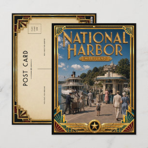 Nationale Haven Maryland Vintage Art Deco Goud Briefkaart