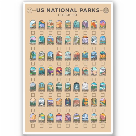  nationale parken van de lijst van de Verenigde St Sticker (Voorkant)