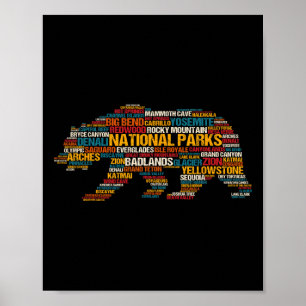 Nationale parken VS lijst Woordwolk Beer Kamperen Poster