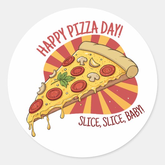 Nationale Pizza Dag Ronde Sticker (Voorkant)