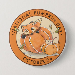 Nationale Pompoendag, waterverf vos, muis Ronde Button 7,6 Cm
