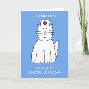 Nationale School Nurse Day mei Cartoon Cat Kaart
