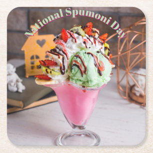 Nationale Spumoni Dag Vierkante Kartonnen Onderzetter