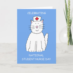 Nationale Student Nurse Day Schattigee Cartoon Cat Kaart