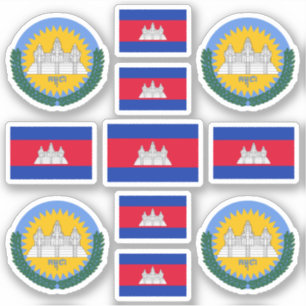 Nationale symbolen/wapenschild van Cambodja en vla Sticker